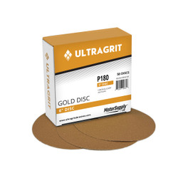 UltraGrit Gold 6" Sanding Disc, Hook and Loop, P180 Grit, No Holes - 50 Discs/Box Image