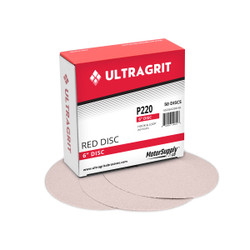 UltraGrit Red 6" Sanding Disc, Hook and Loop, P220 Grit, No Holes - 50 Discs/Box Image