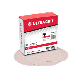 UltraGrit Red 6" Sanding Disc, Hook and Loop, P80 Grit, No Holes - 50 Discs/Box Image